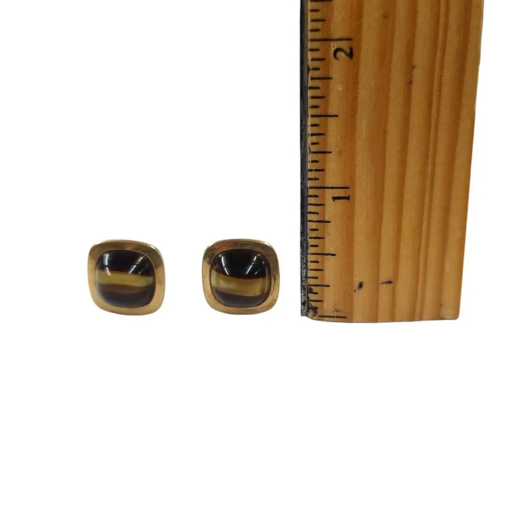 Correct Quality Tigers Eye Cufflinks Brown Yellow Vintage Gold Tone MCM Jewelry